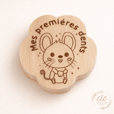 boite a dent en bois personnalise logo souris