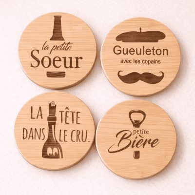 dessous de verre en bois rond personnalise alcool