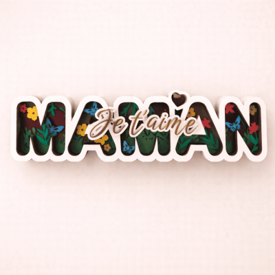 mot en bois en relief je t'aime maman