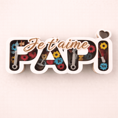 mot en bois en relief je t'aime papi