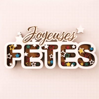 mot en bois en relief joyeuses fetes