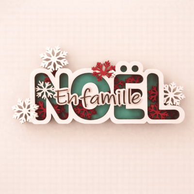 mot en bois en relief noel en famille