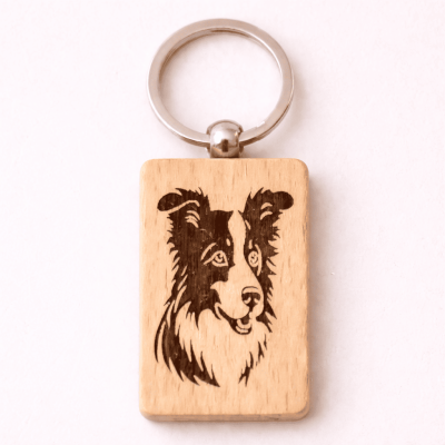 porte clé en bois rectangle personnalisé border collie