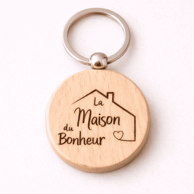 porte cle rond en bois personnalise la maison du bonheur