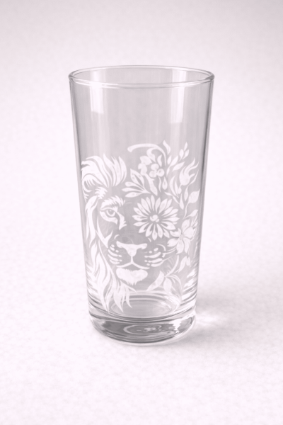 verre gravure personnalisee lion fleur
